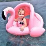 0-3 Years Old Baby Inflatable Flamingo Swan Pool Float With Sunshade Ride-on Swimming Ring Safe Seat Water Toys Infant Circle - 2