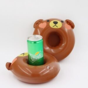 12 Pieces Pack Inflatable Brown Bear Drink Floats Cup Holder Pool Party