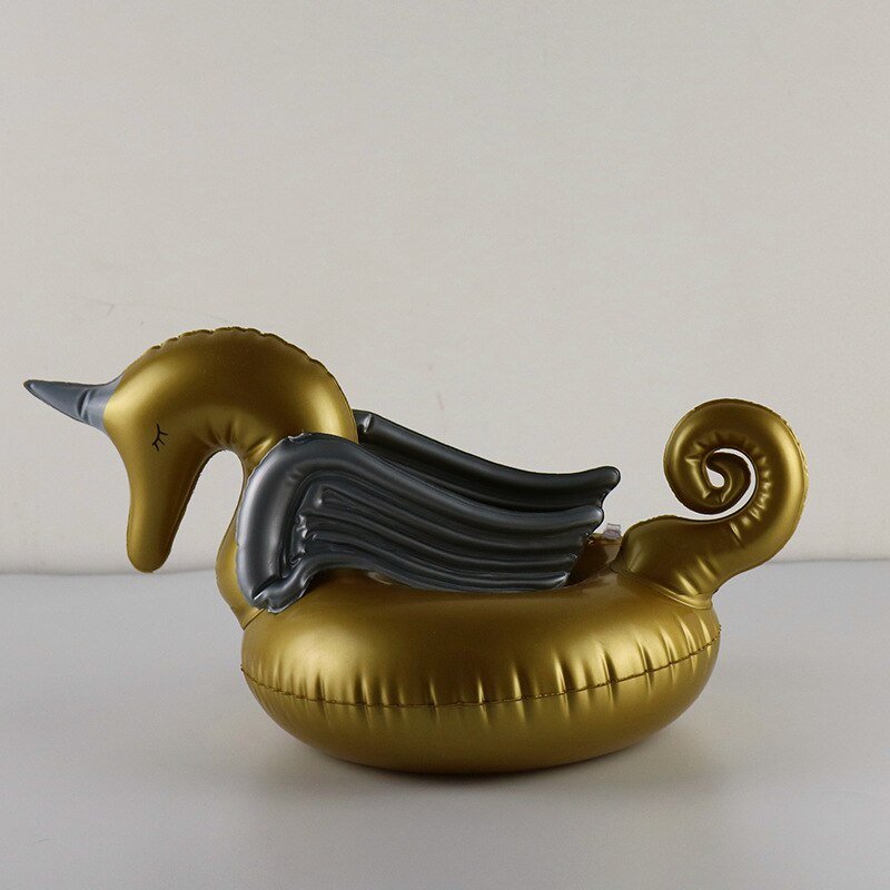 12 Pieces Pack Inflatable Gold Unicorn Drink Floats Pegasus Cup Holder Pool Party