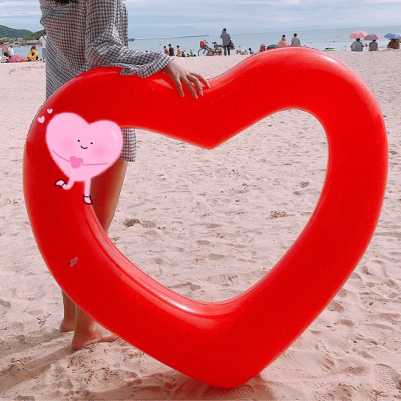 120cm Rose Gold Love Inflatable Swimming Ring Thickened Floating Bed Life Buoy Pink Design - 4