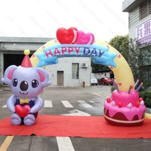 4x3m High Inflatable Birthday Arch Entrance With Koala Inflated Party Decor For Fun Kids