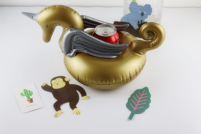 Pack Of 12 Gold Unicorn Pegasus Inflatable Drink Floats For Pool Party Cup Holder - 4