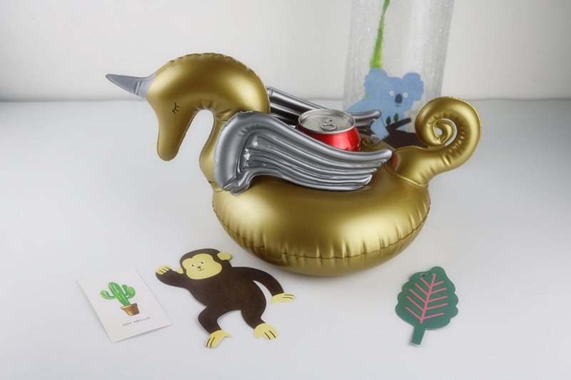 Pack Of 12 Gold Unicorn Pegasus Inflatable Drink Floats For Pool Party Cup Holder - 5