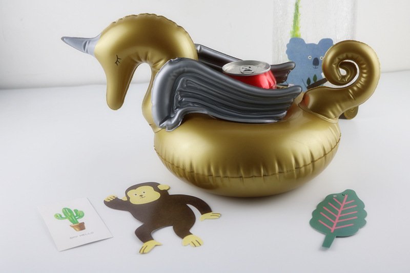 Pack Of 12 Gold Unicorn Pegasus Inflatable Drink Floats For Pool Party Cup Holder - 6