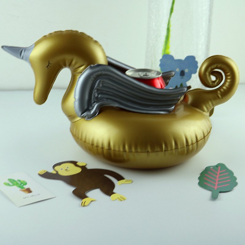 Pack Of 12 Gold Unicorn Pegasus Inflatable Drink Floats For Pool Party Cup Holder - 2
