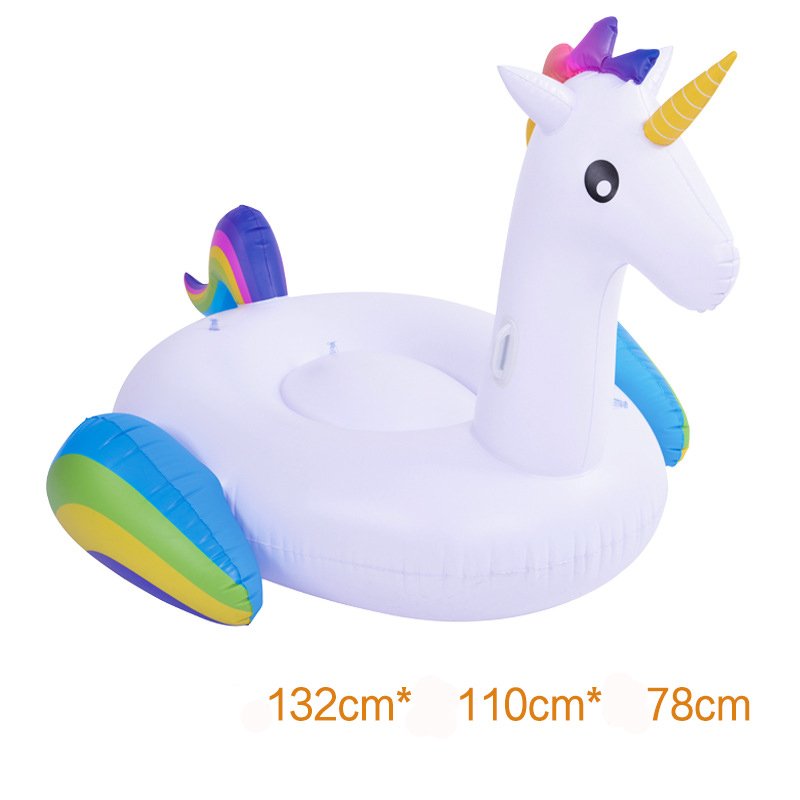 Extra Large 130cm Rainbow Unicorn Inflatable Pool Float Pegasus Horse Womens Swimming Ring Mattress Fun Water Rideon Toy - 4