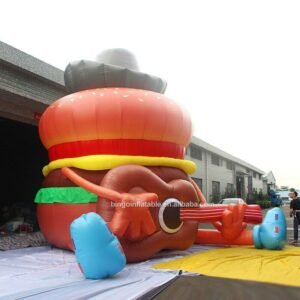 Bingo 6m High Giant Inflatable Hamburger Man With Guitar Big Mac Cartoon For Advertising Promotion