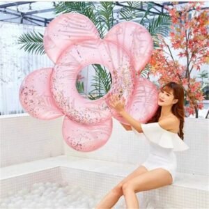 140cm Adults Swimming Ring Pvc Float Circle Inflatable Tube Summer Flower With Glitter Seat Water Party Fun Pool - 2