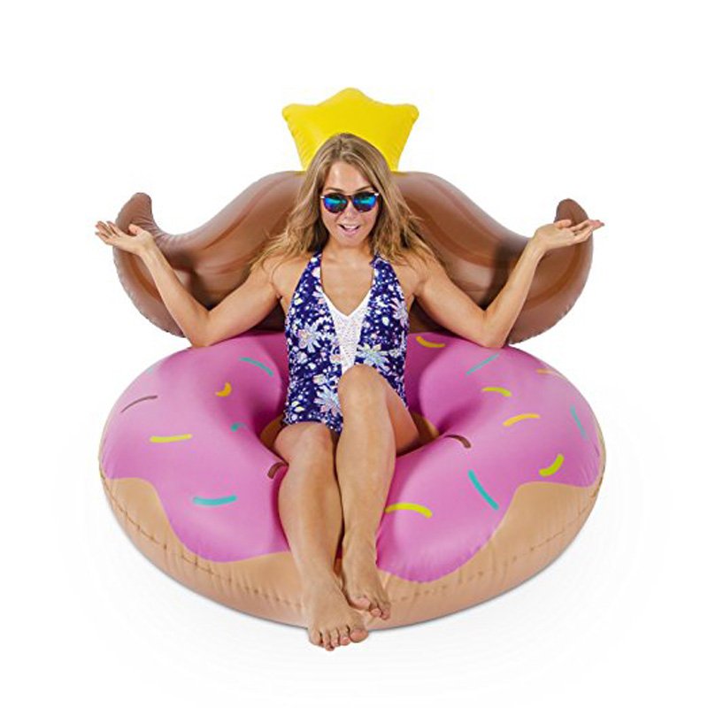 140cm Inflatable Donut Pool Float With Backrest Sunbathing Water Mattress Fun Swimming Party Toy - 5