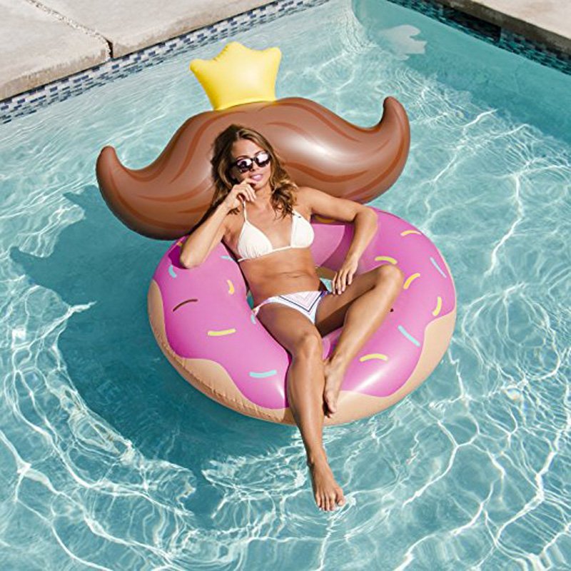 140cm Inflatable Donut Pool Float With Backrest Sunbathing Water Mattress Fun Swimming Party Toy - 1