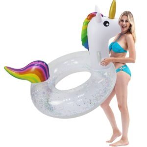 175cm Giant Inflatable Pool Float With Glitter Inside Unicorn Swimming Ring Seat Boat Water Sport Buoy Floating Mattress - 2