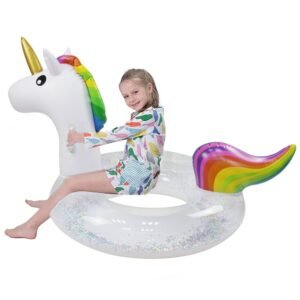 175cm Giant Inflatable Pool Float With Glitter Inside Unicorn Swimming Ring Seat Boat Water Sport Buoy Floating Mattress