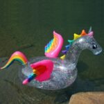 180cm Inflatable Holographic Glitter Unicorn Pool Float Transparent Rainbow Pegasus Horse Swimming Ring Adult Kids Water Fun Toy - 3