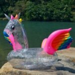 180cm Inflatable Glitter Unicorn Pool Float Transparent Rainbow Pegasus Horse Swimming Ring Adult Kids Water Fun Toy
