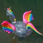 180cm Inflatable Glitter Unicorn Pool Float Transparent Rainbow Pegasus Horse Swimming Ring Adult Kids Water Fun Toy - 2