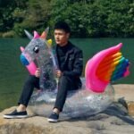 180cm Inflatable Glitter Unicorn Pool Float Transparent Rainbow Pegasus Horse Swimming Ring Adult Kids Water Fun Toy - 4