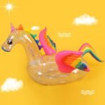 180cm Inflatable Glitter Unicorn Pool Float Transparent Rainbow Pegasus Horse Swimming Ring Adult Kids Water Fun Toy - 5