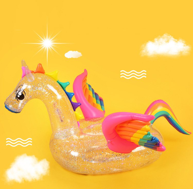 180cm Luxury Inflatable Glitter Unicorn Pool Float Transparent Rainbow Pegasus Swim Ring Kids Adults Water Play Toy - 7