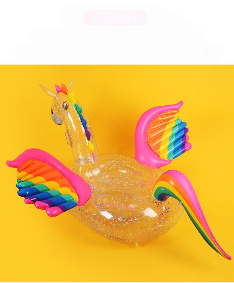 180cm Luxury Inflatable Glitter Unicorn Pool Float Transparent Rainbow Pegasus Swim Ring Kids Adults Water Play Toy - 2