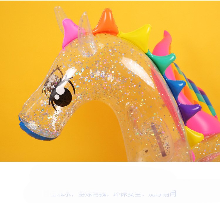 180cm Luxury Inflatable Glitter Unicorn Pool Float Transparent Rainbow Pegasus Swim Ring Kids Adults Water Play Toy - 4