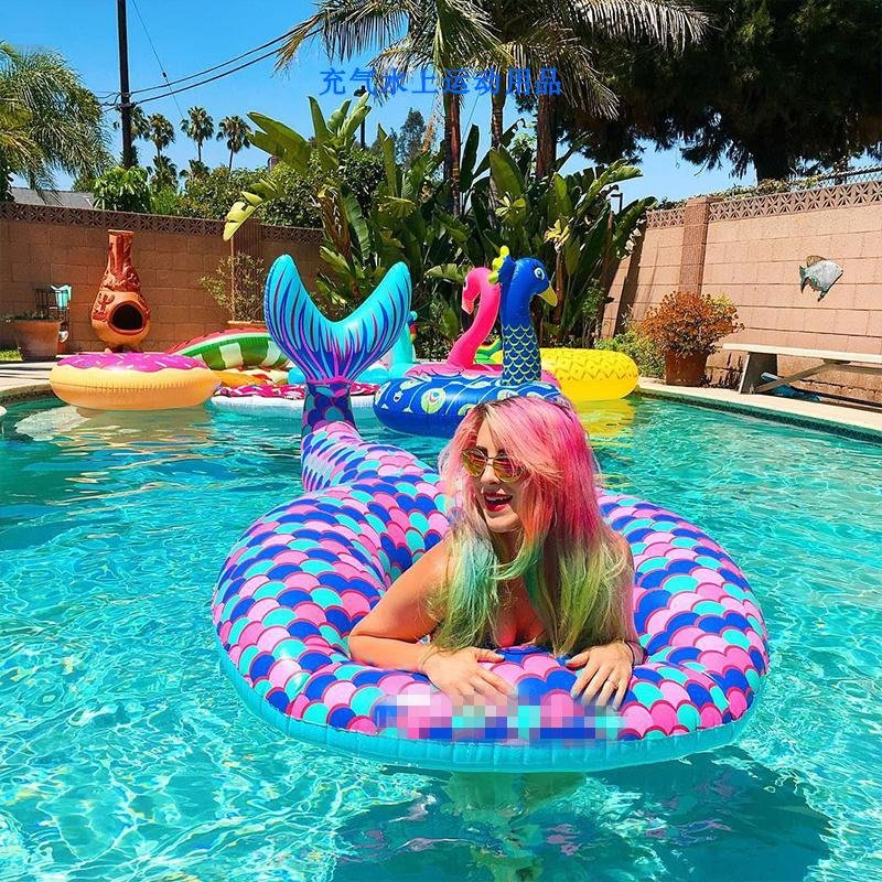 Extra Large 180cmx120cm Inflatable Mermaid Swim Ring Thickened Durable Summer Pool Float Lifebuoy - 2