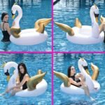 2 Giant Inflatable Swimming Circle Float Swan Ring With Gold Wings Adult Kids Water Party Toy Piscina - 2