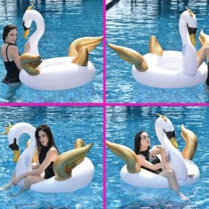 2 Giant Inflatable Swimming Circle Float Swan Ring With Gold Wings Adult Kids Water Party Toy Piscina - 2