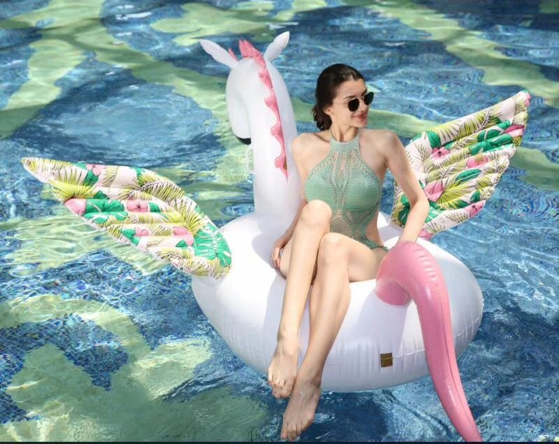 Giant 200cm Inflatable Pegasus Unicorn Pool Float Rideon Floral Print Swimming Ring Holiday Water Party Toy - 4