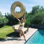 Giant Gold Pink Sparkly Swimming Ring With Colorful Glitters Luxury 110cm Inflatable Pool Float Raft Tube For Adults - 2