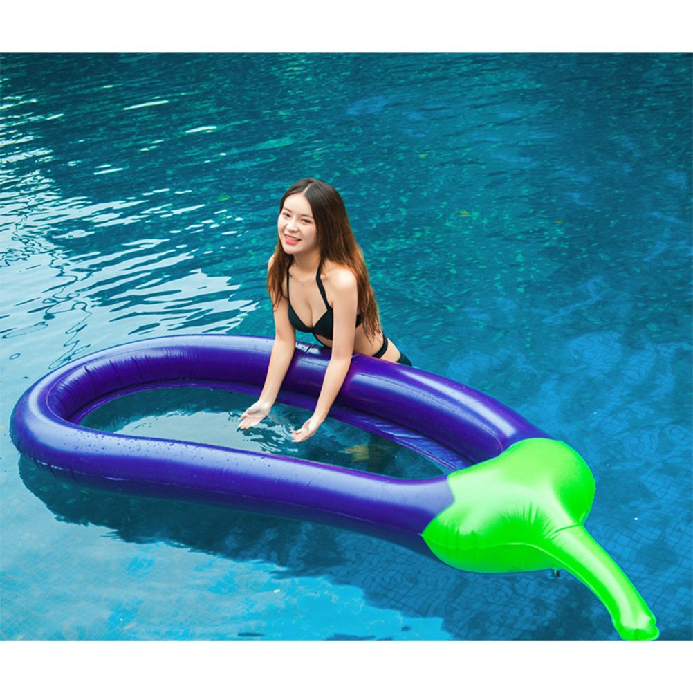 Inflatable Eggplant Swimming Pool Float 220x110cm Summer Water Party Toy Kids Adult Floating Mattress Ring Island - 7