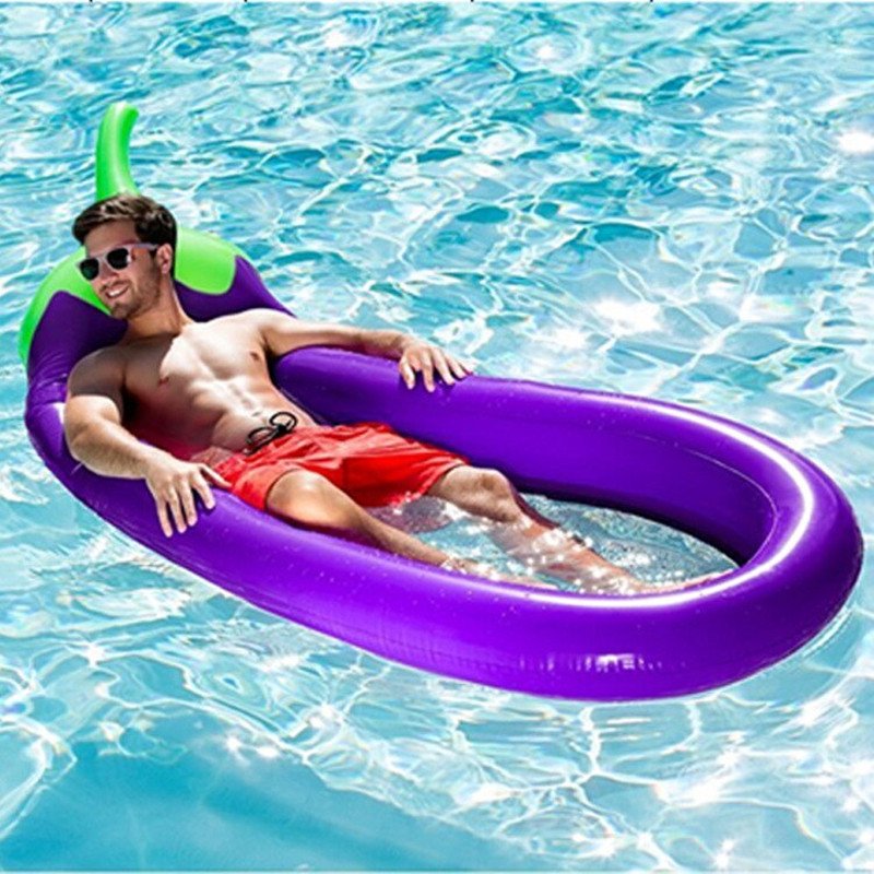 Inflatable Eggplant Swimming Pool Float 220x110cm Summer Water Party Toy Kids Adult Floating Mattress Ring Island - 9