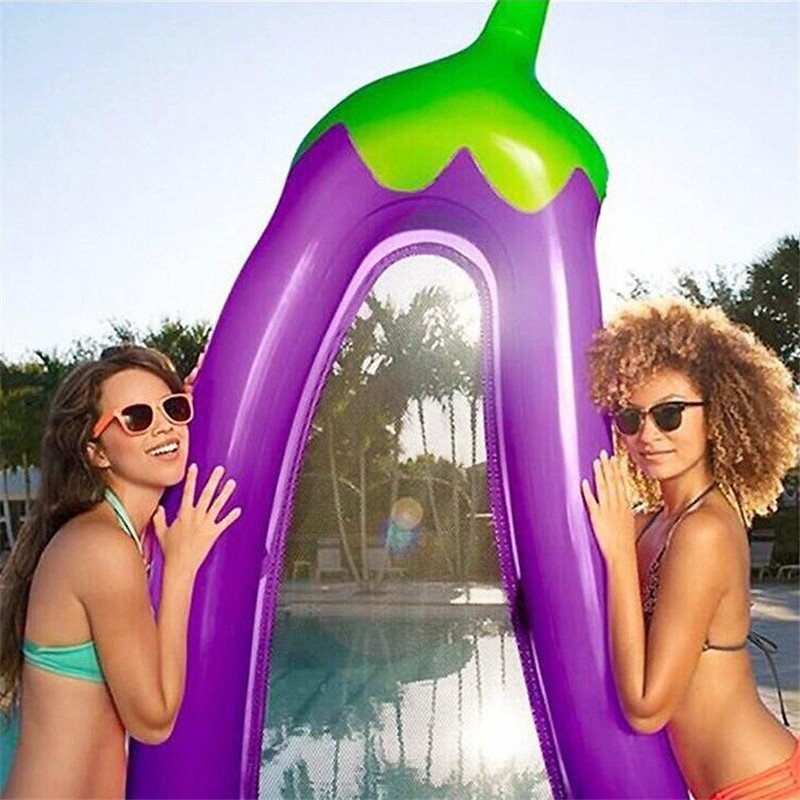Inflatable Eggplant Swimming Pool Float 220x110cm Summer Water Party Toy Kids Adult Floating Mattress Ring Island - 10