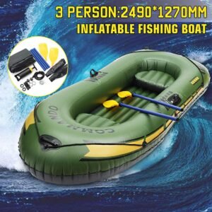 249x127cm 3 Person Inflatable Rowing Boat 200kg Durable Pvc Rubber Fishing Set With Pump - 2