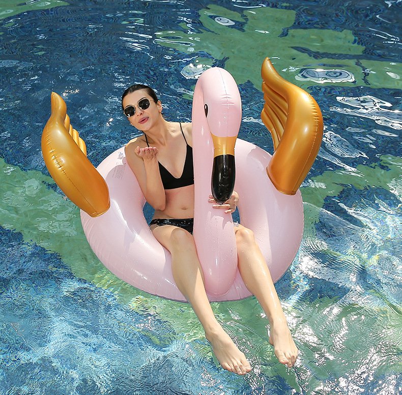 Deluxe Giant Goldwinged Swan Inflatable Float Swimming Circle Ring For Adults Kids Water Party Toy - 8