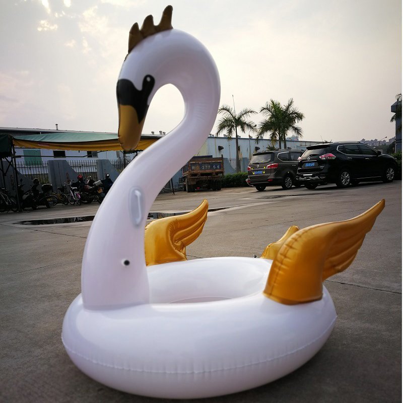 Deluxe Giant Goldwinged Swan Inflatable Float Swimming Circle Ring For Adults Kids Water Party Toy - 2