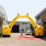 Highly Recommended 10x1 7x5 3mh Inflatable Yellow Giraffe Arch Way Custom Made Amusement Entrance Decoration To Kid