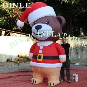 3mh Cute Giant Christmas Brown Inflatable Teddy Bear With Red Hat For Yard Decoration - 2