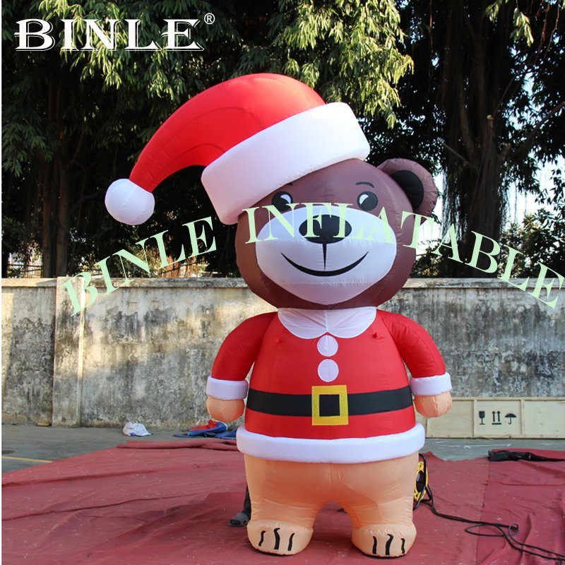 Large 3mh Inflatable Christmas Teddy Bear Brown With Festive Red Hat Ideal For Outdoor Yard Decorations - 2