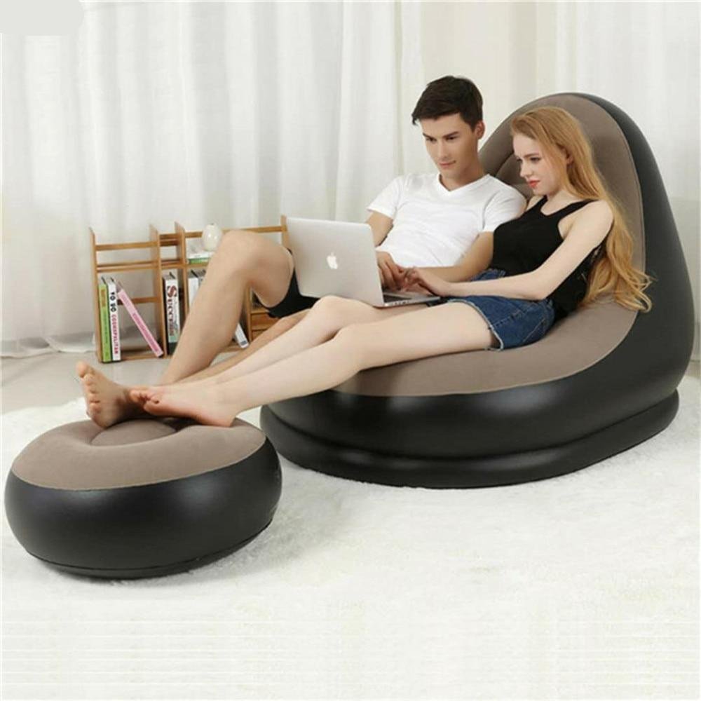 Inflatable Sofa With Foot Rest Cushion Stool Garden Lounger Home Leisure Living Room Pvc Air Lounge Chairs Furniture