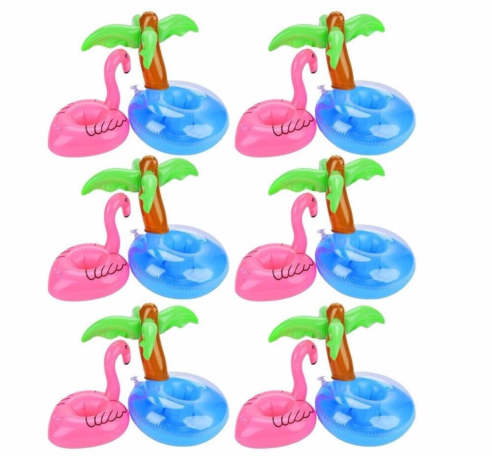 Flamingo Drink Holders 12 Pcs Palm Tree And Cup Holder Floats Inflatable Floating Coasters