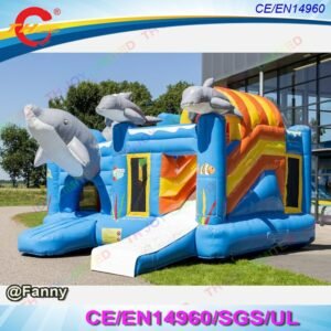5x5m Inflatable Dolphin Bouncy Castle With A Slide Bounce House Combos - 2