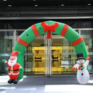 7 Foot Tall Lighted Christmas Inflatable Archway With Santa Claus And Snowman Arch For Outdoor Party Decoration