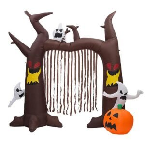 8 Foot High Airblown Halloween Inflatable Ghosts Climbing Pumpkin Arch Archway With Brown Party Decorations