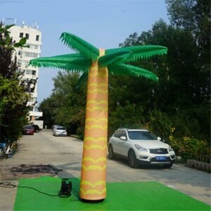 Large Tropical Led Lighting Inflatable Palm Tree With Base Blower Coconut For Stage Decoration
