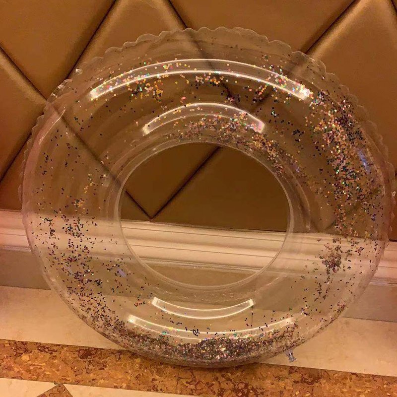 90120cm Gold Sequin Holographic Inflatable Swim Ring Beach Water Party Toy Ins Boia Swimming Raft - 2