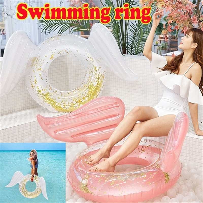Adult Angel Wing Sequin Inflatable Pool Float Swimming Ring Circle Tube Luxury Water Toy - 1 Adult Angel Wing Sequin Inflatable Pool Float Swimming Ring Circle Tube Luxury Water Toy - 1