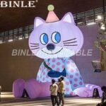 Advertising Pink Beautiful Giant Inflatable Cat Cartoon With Led Lights Animal Decoration For Promotion