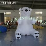Advertising White Lovely Sitting Inflatable Polar Bear Mascot For Christmas Stage Decoration