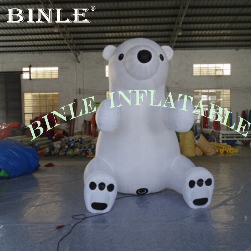 Advertising White Lovely Sitting Inflatable Polar Bear Mascot For Christmas Stage Decoration