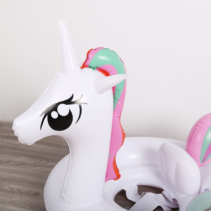 Baby Unicorn Pool Float Inflatable Pegasus Horse Swimming Seat Rainbow Design Childrens Water Toy Floating Island - 6
